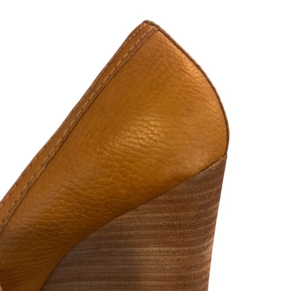 Tory Burch Selma Peep Toe Wedge in Brown Tan Tumbled Leather Women's Size 7.5 - Picture 14 of 14